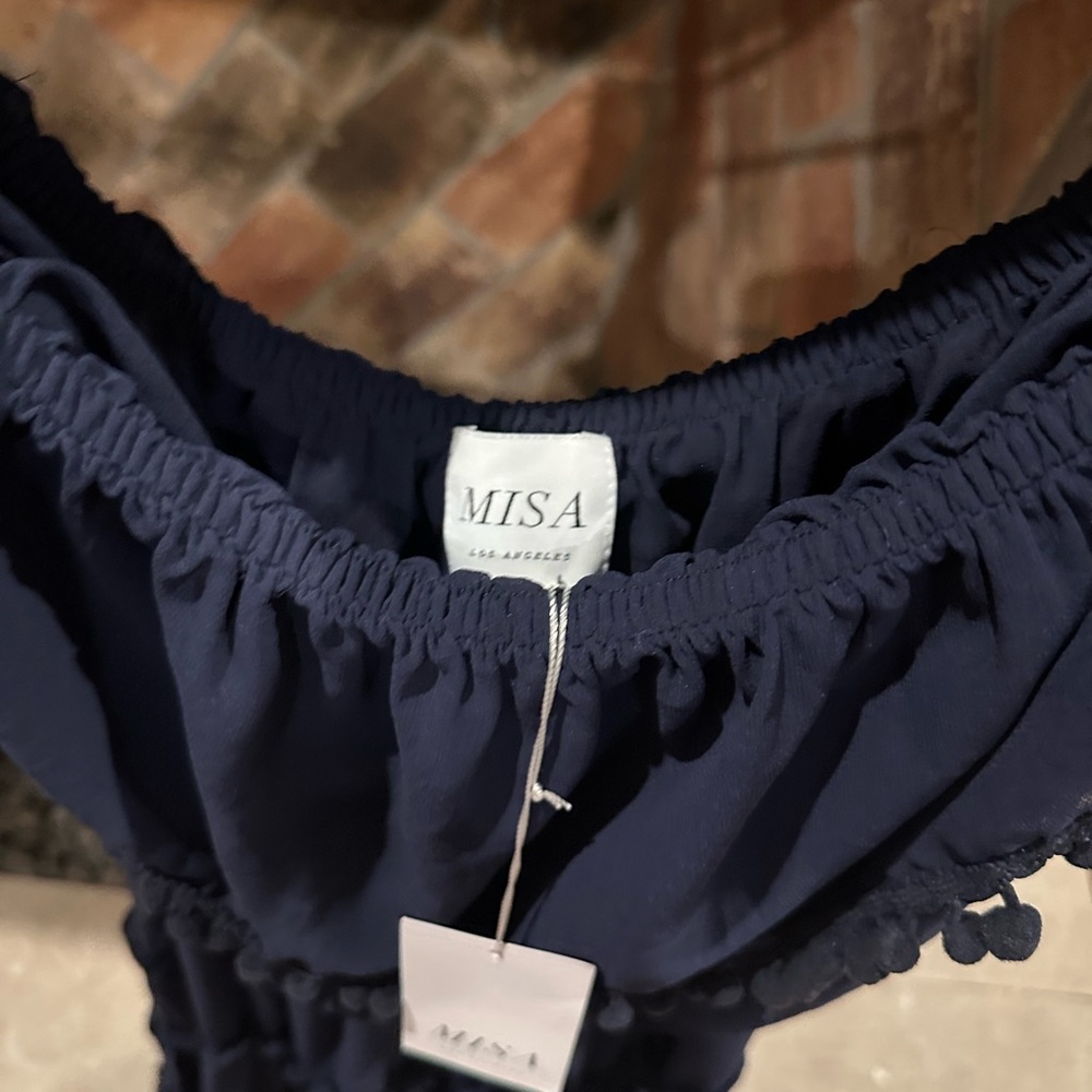 MISA Los Angeles Deep Blue Ruffled Dress